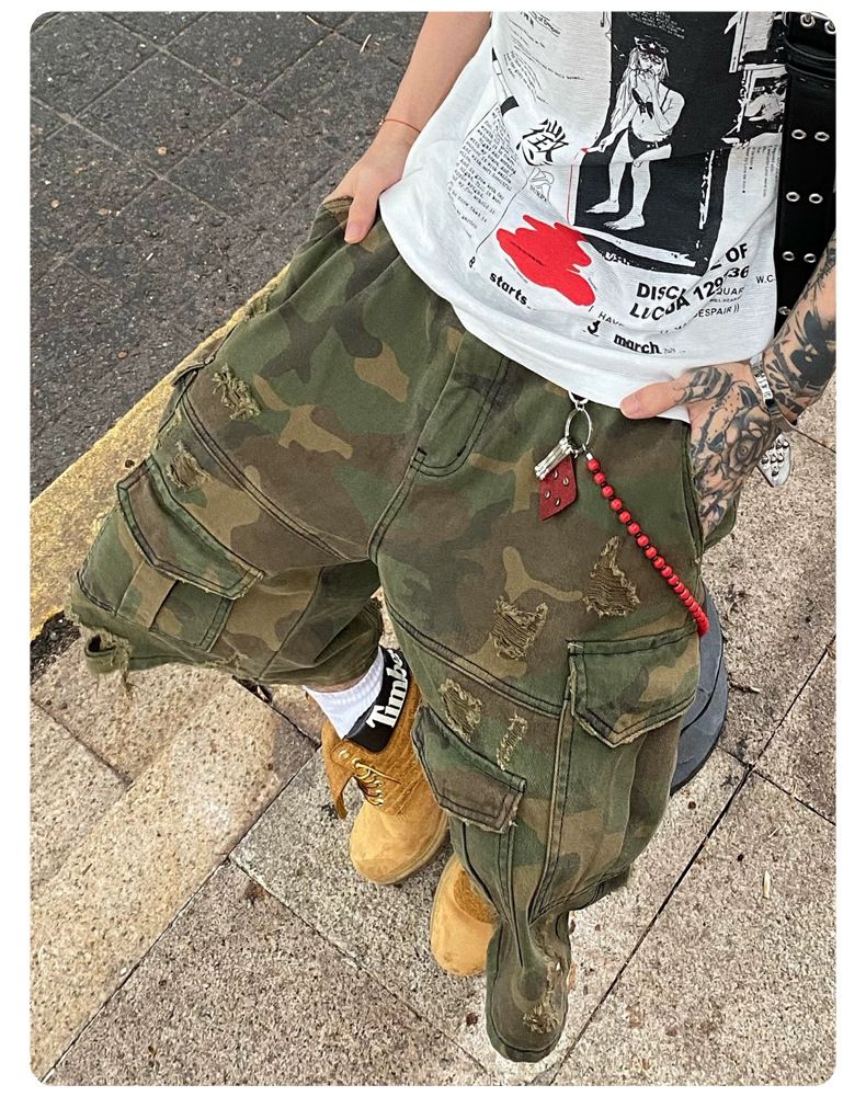 Pantaloni da uomo in stile Seven Points, lavati in pietra, con tute bucate, larghi pantaloncini a gamba larga_voghion.com