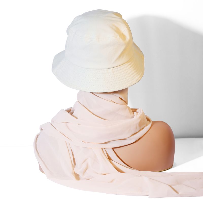 Elegant Monochrome Chiffon Scarf & Hat Set – Summer Sunshade Headwear (Solid Color Fisherman Hat & Hijab Combination, Lightweight & Stylish_voghion.com