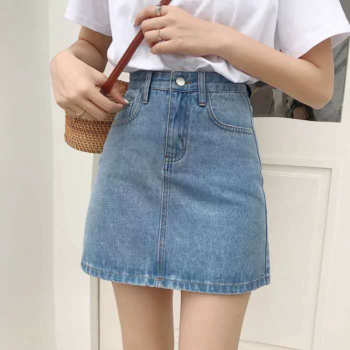 INS Black Half 2024 New Spring/Summer Korean Version Versatile High Waist A-line Wrapped Hip Denim Short Skirt for Women_voghion.com