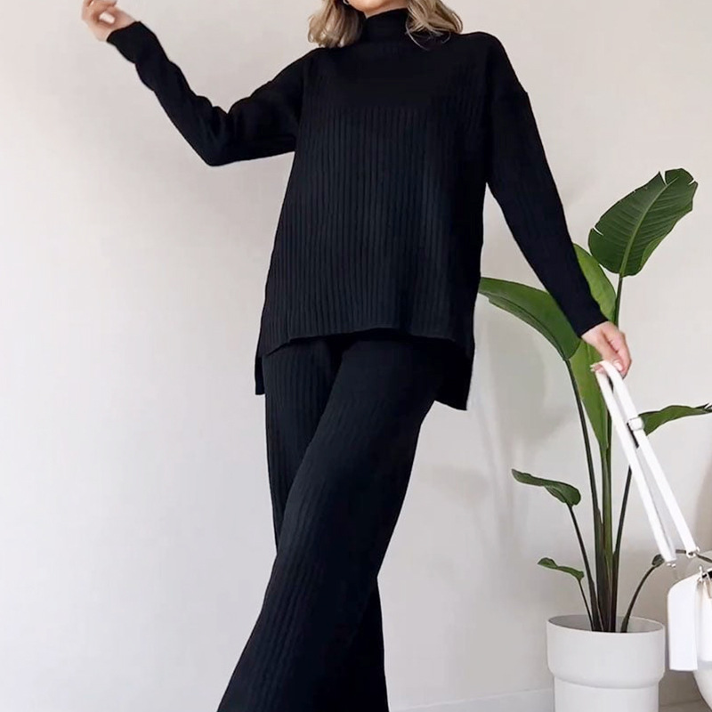 Abbigliamento donna autunno nuova moda tinta unita collo alto versatili top pantaloni casual abiti per le donne_voghion.com