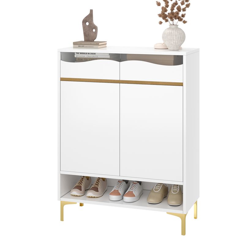 Meuble à chaussures blanc moderne avec éclairage LED 16 couleurs – Rangement gain de place pour couloir 80 x 35 x 105 cm avec tiroirs et étagères – Pour entrée, salon, couloir_voghion.com