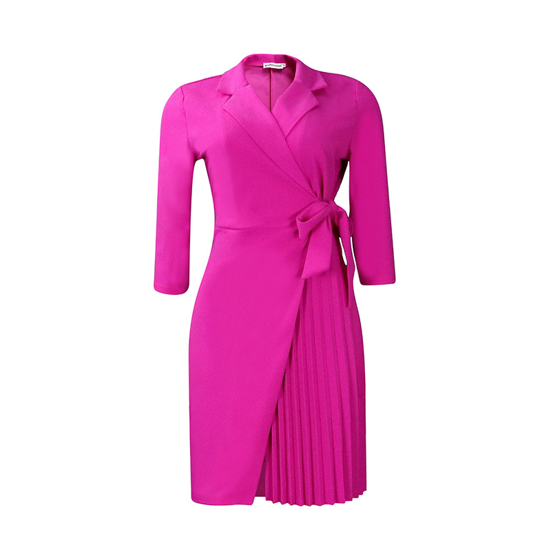 Damen Große Größen Damenbekleidung Mode Anzug Kragen Mode Gürtel Taille Plissee Kleid_voghion.com