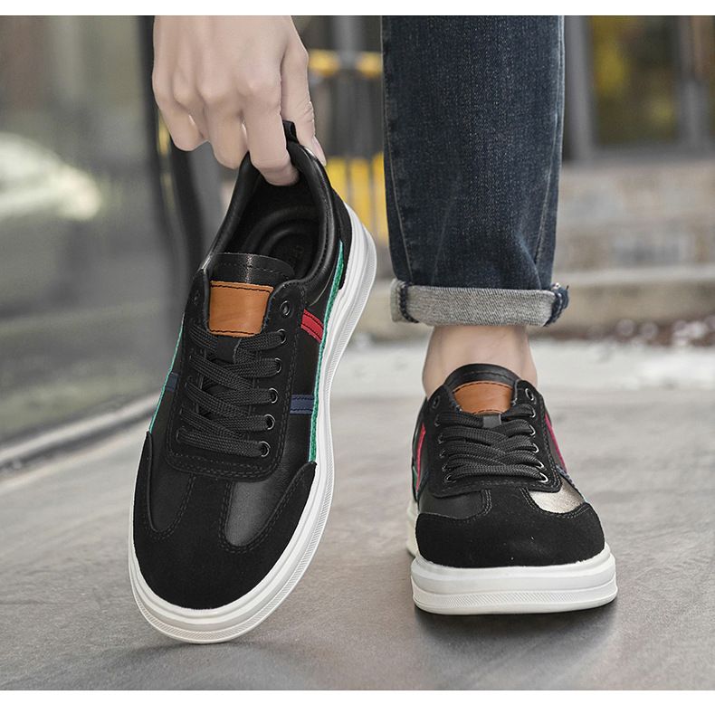 Zapatos deportivos casuales de piel para hombre, de punta redonda, estilo beatoria, para estudiantes, para correr, blancos para niños._voghion.com