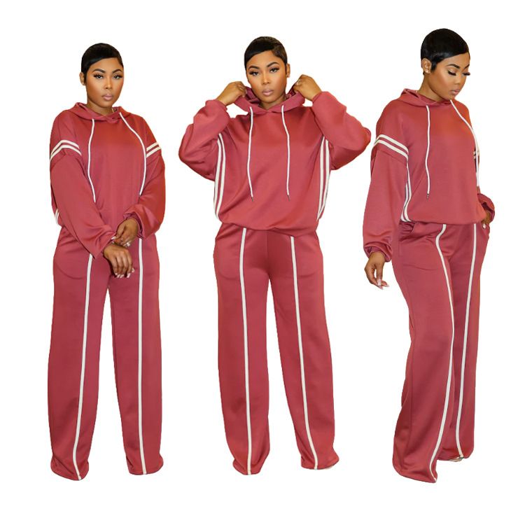 Ensemble deux pièces pour femme, pull irrégulier à capuche, couleur unie, offre spéciale européenne et américaine, automne et hiver_voghion.com