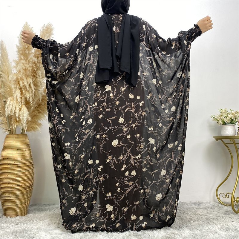 Women's Summer Soft Chiffon Printed Muslim Islamic Robe Series 1689_voghion.com