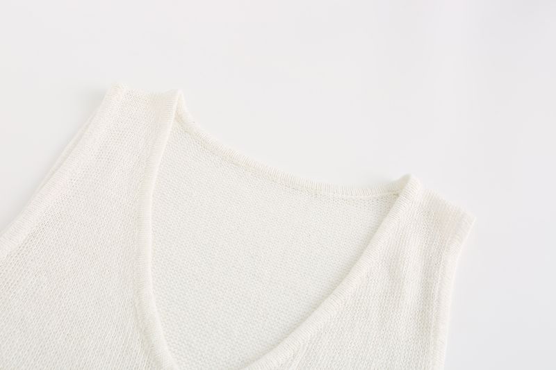 Women's Clothing summer fashion casual deep V-neck vest drawstring knitted women's sweater suit two-piece set_voghion.com