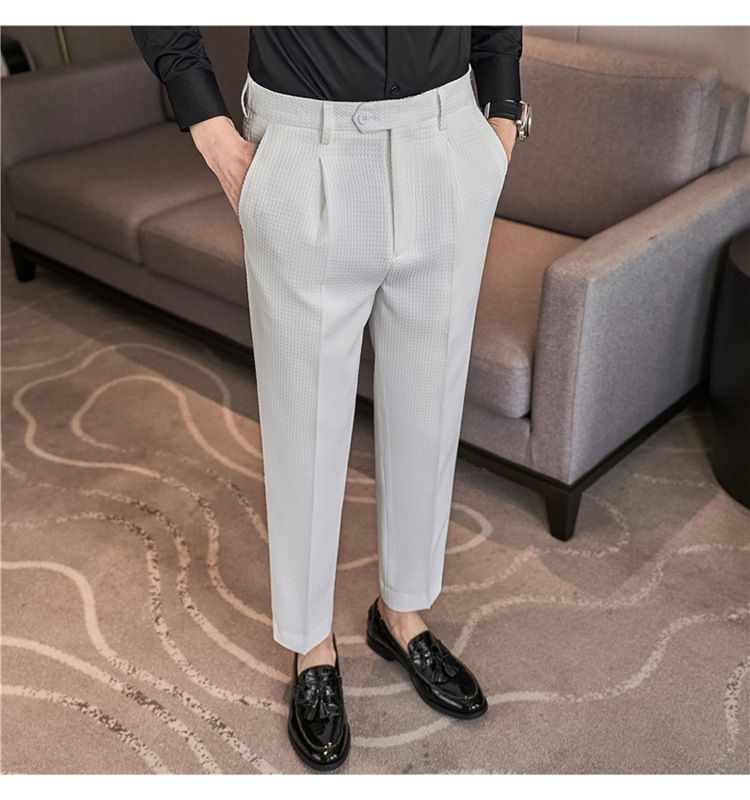 Nuovi pantaloni da uomo pantaloni casual in tessuto waffle di qualità alla moda pantaloni casual in vita elastica di fascia alta_voghion.com