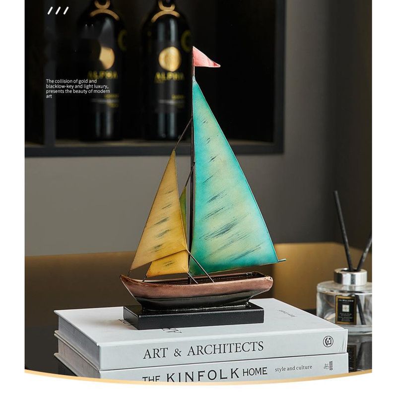 Minimalist Design Resin Smooth Sailing Sailboat Ornament Rack Living Room Decoration Wine Cabinet Decor_voghion.com
