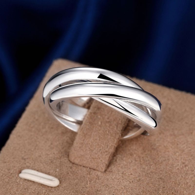 Anillo de compromiso de plata con dedo en plata, tres círculos, talla 5-10, joyería unisex para parejas_voghion.com