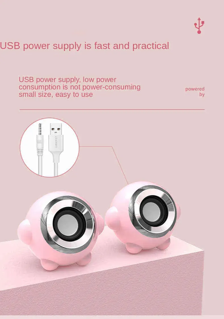 Portable Computer Speakers Desktop Home Wired Notebook Small Sound Pink Cute Active Multimedia Impact A Pair Of USB_voghion.com