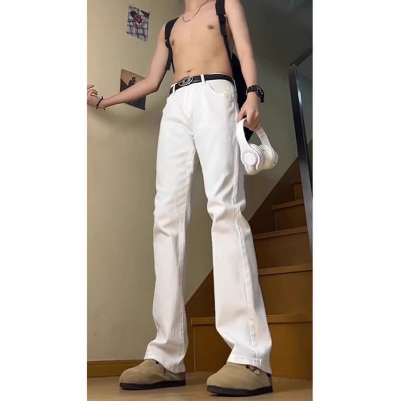 Herren Weiße Cleanfit Bootcut Jeans - Stretch Slim Straight Leg Hose für den Herbst, Streetwear Style, S-XXXL_voghion.com