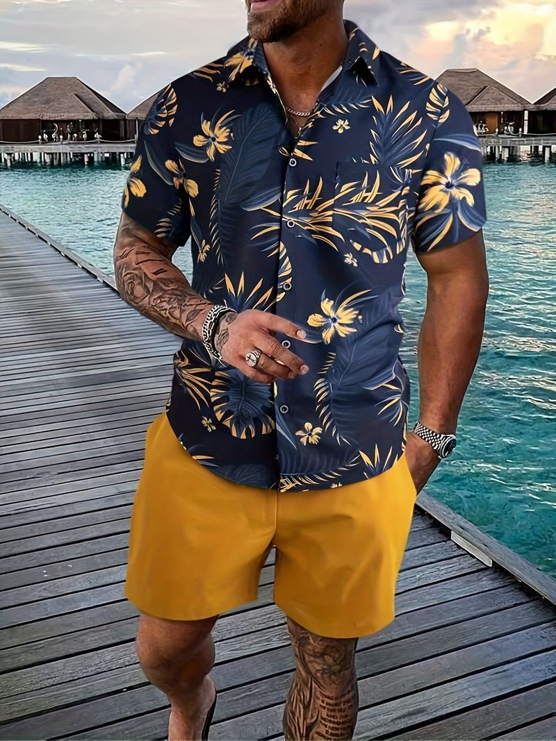 Men's Clothing Casual Suits Hawaiian Palm Tree Fashion Printed Suits_voghion.com