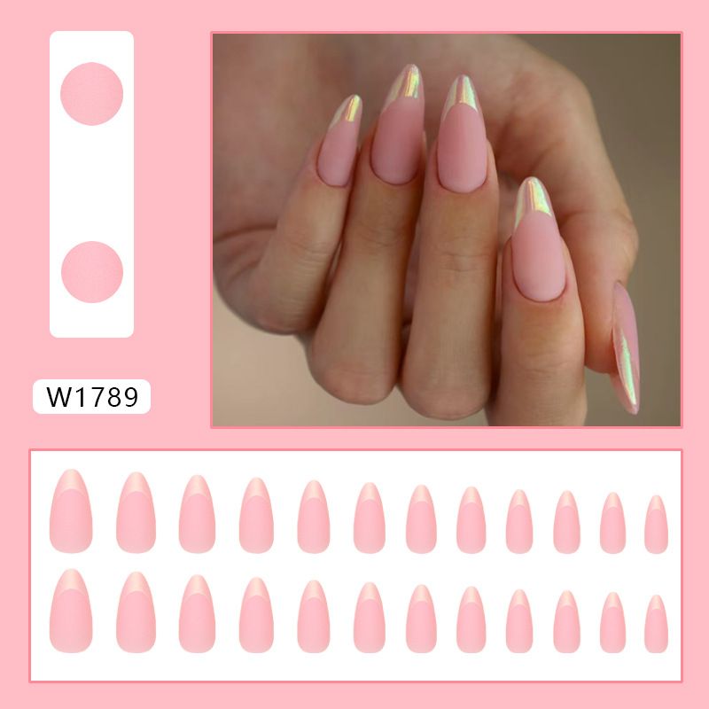 Simple Wear Nagelstücke, mattierte, helle Puder-Nagelstücke, perlmuttfarbene künstliche Nägel, abnehmbare Nagelstücke, 24 Stück_voghion.com