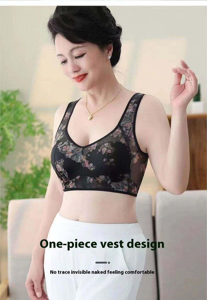 Intimo per donne di mezza età e anziane, coppa fissa monopezzo, canotta taglie forti, stampata senza anello in acciaio, reggiseno in pizzo_voghion.com