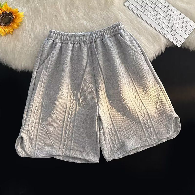 Waffel-Poloshirt, kurzärmelig, T-Shirt, Shorts, Sommer, lockere Kleidung, trendiges Top-Hosen-Set für Herren_voghion.com