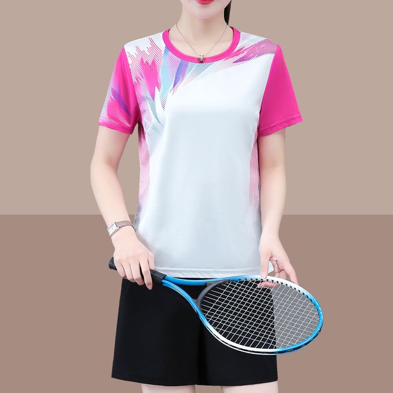 Freizeit-Sportanzug Damen T-Shirt Zweiteiliges Set Sommer Kurzarm Sportswear Ice Silk Team Uniform_voghion.com