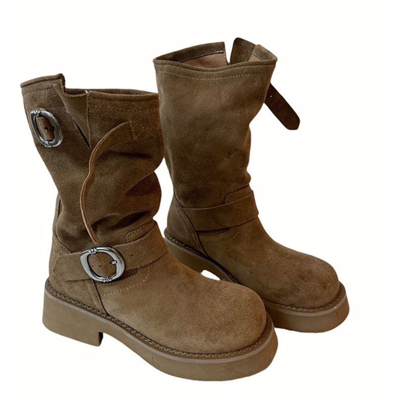 Women's Martin Boots Fall/Winter New Chunky Heel Round Toe Ankle Boots Stylish And Versatile_voghion.com