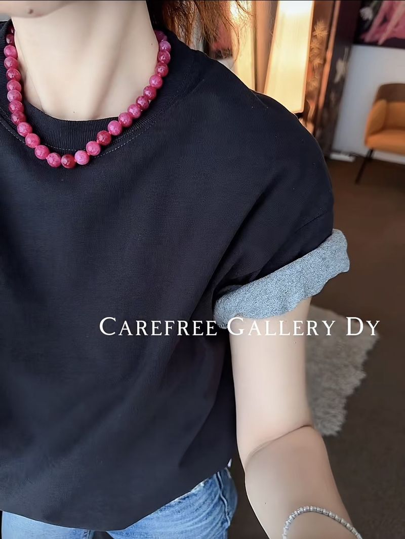 Premium Sense Exquisite Kolye Kuvars Taş Pembe Şakacı Boncuklu Hafif Lüks Basit Atmosfer Kişiselleştirilmiş Çok Yönlü Köprücük Kemiği Zinciri_voghion.com