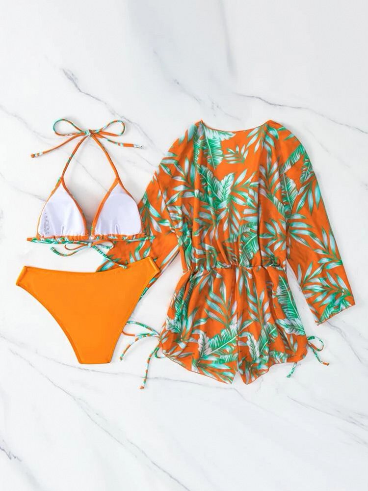 Modieuze driedelige bikini met hoge taille en trekkoord voor dames_voghion.com