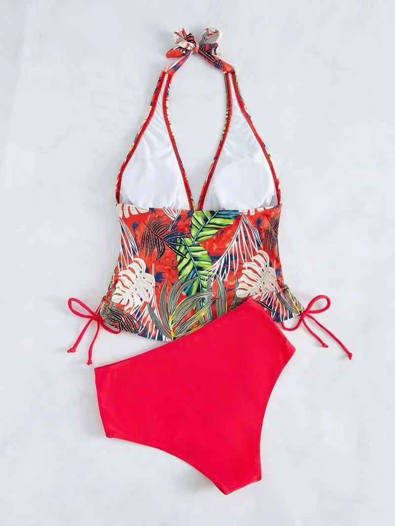 Maillot de bain femme triangle fendu dentelle couleur unie imprimé feuille maillot de bain bikini_voghion.com