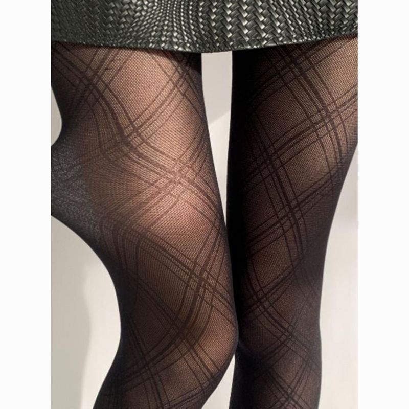 【Parrot Pear Exclusive】Nighttime Study Room Diamond Grid Strümpfe Frauen Schwarze Strumpfhosen Schöne Beine Herbst_voghion.com