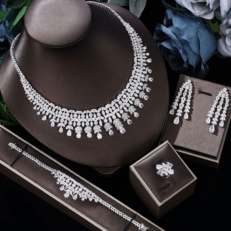 2024 Set di gioielli da sposa da 4 pezzi più venduti con zirconi cubici Set di gioielli di lusso Dubai_voghion.com