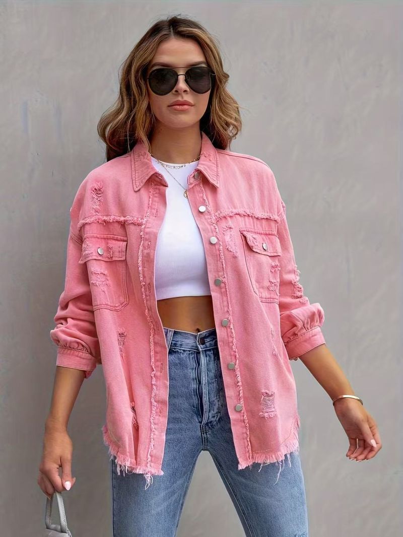 Distressed-Jeansjacke für Damen – Slim Fit, bequemer und stylischer Freizeitmantel mit Vintage-Waschung_voghion.com