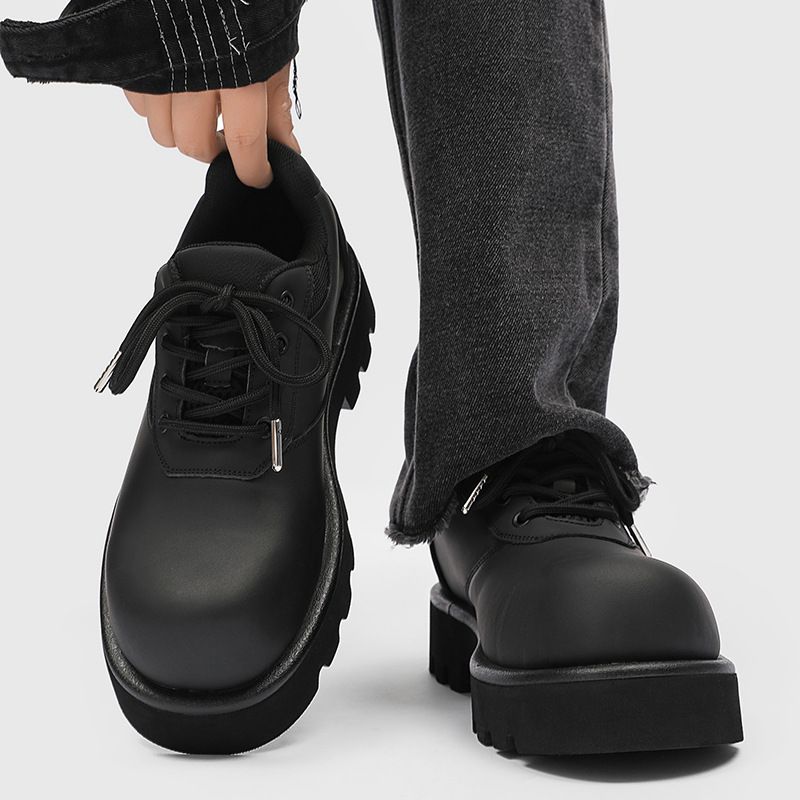 3218 Chunky Derby für Herren, dicke Sohle, höhenverstellbar, vielseitig, matt dunkel, Pendler, trendige Freizeitschuhe aus Leder für Herren_voghion.com