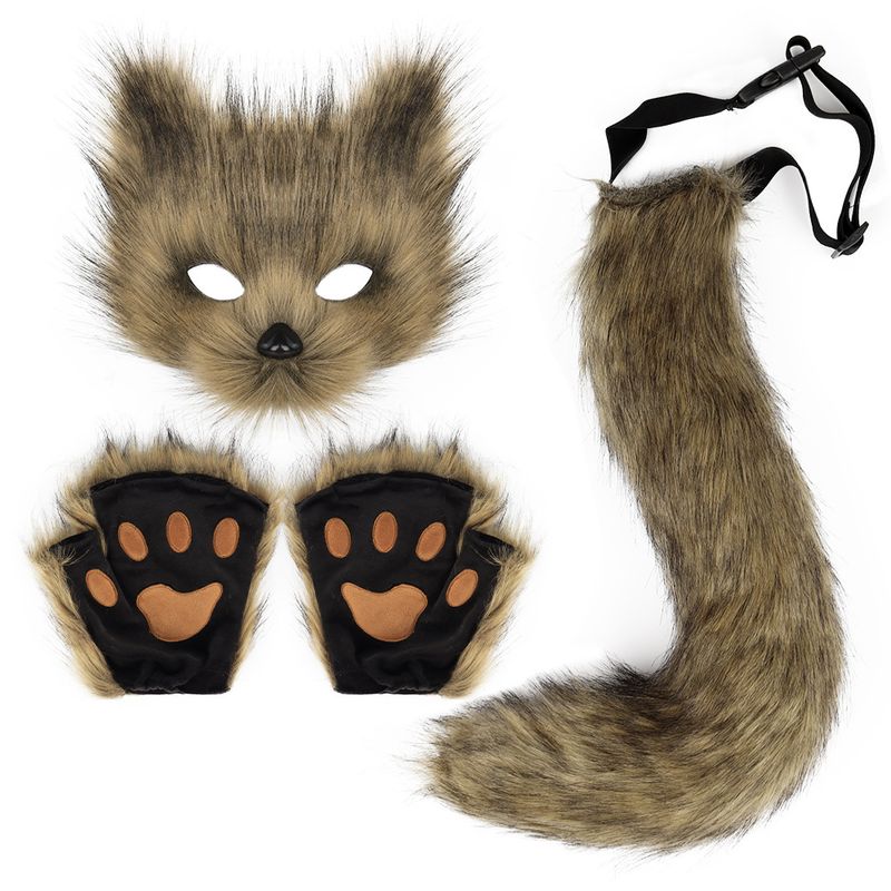 Set di Halloween simulazione volpe maschera guanti peluche coda di volpe mano come la coda costume accessori oggetti di scena_voghion.com