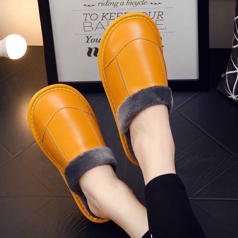Pantofole da donna in pelle di pecora di qualità imbattibile, per uso domestico in interni, silenziose, suola morbida, antiscivolo, impermeabili, in cotone resistente all'usura._voghion.com
