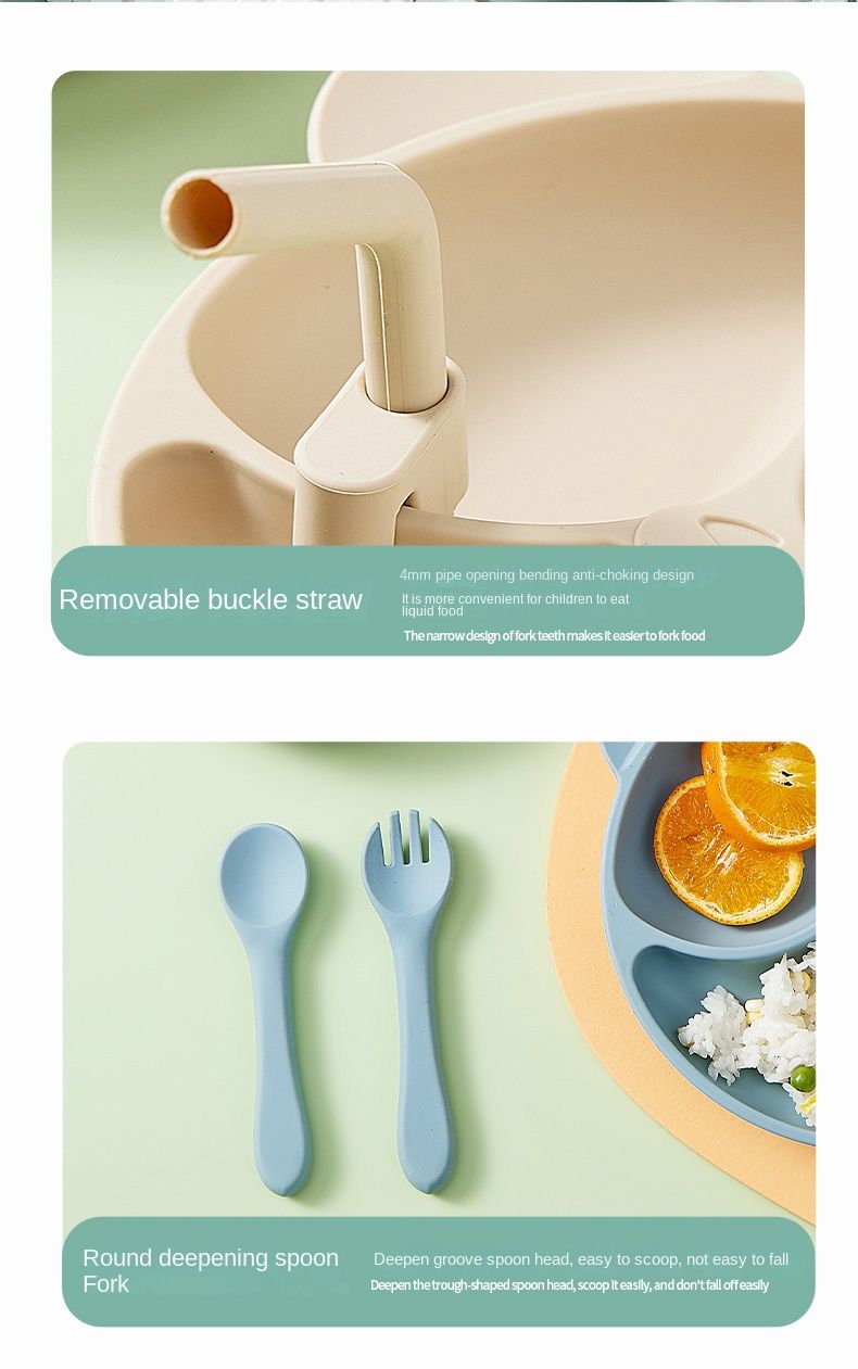 1 pieza de vajilla complementaria para alimentos para bebés con forma de oso bonito de 20 x 20 x 3 cm, plato de silicona de grado alimenticio con ventosa, cuenco de comida a prueba de caídas_voghion.com