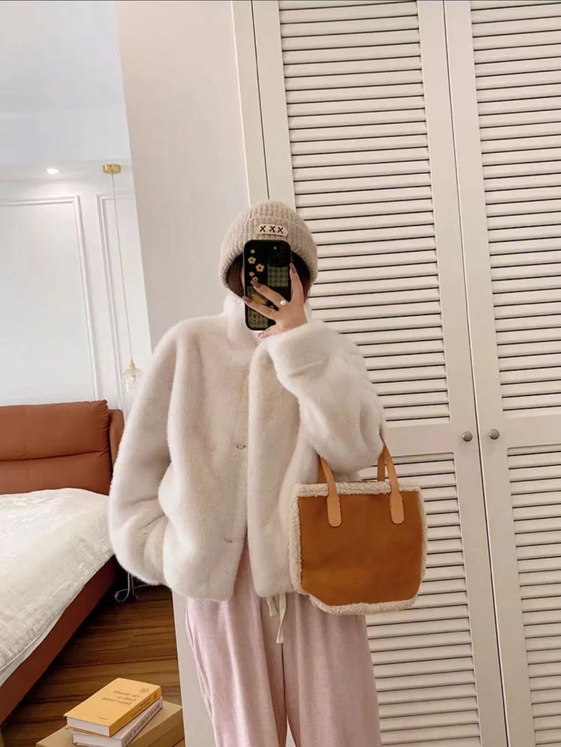 Cappotto in pelliccia sintetica in velluto di visone dorato da donna, con collo alto corto, giacca invernale ecologica in pelliccia sintetica_voghion.com