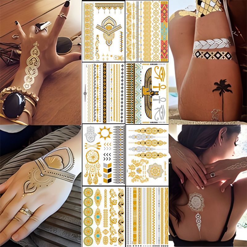 Autocollants de transfert d'eau imprimés en feuille d'or, style bohème, tatouage de fête_voghion.com