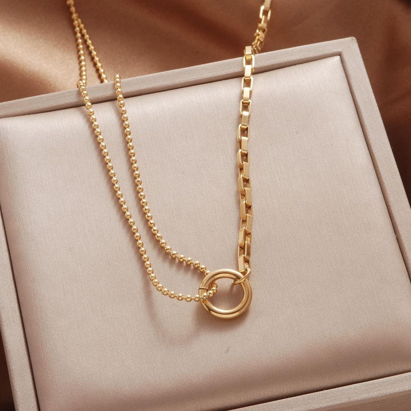 geometric Circle Splicing Titanium Steel Necklace Female Asymmetric Titanium Steel Non-fading Collarbone Chain Bracelet Wholesale_voghion.com