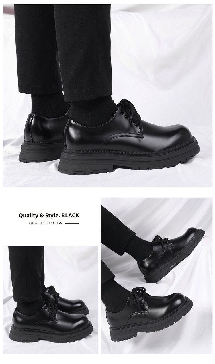 WalkPrime Derby da uomo, stivali bassi Martin, stile britannico, punta tonda, robusti, neri, scarpe casual in pelle con suola spessa, versatili_voghion.com