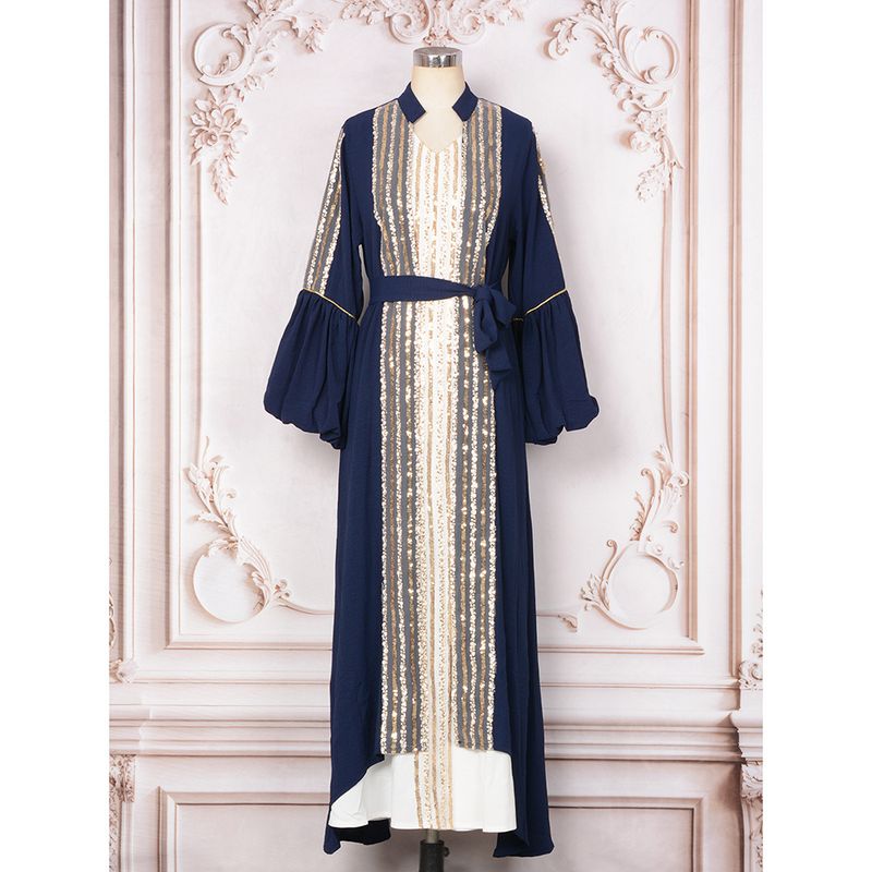 Kuwait Robe Fashion Donna Perline Due Pezzi Set Abito Musulmano Manica a Bolla per Le Donne_voghion.com