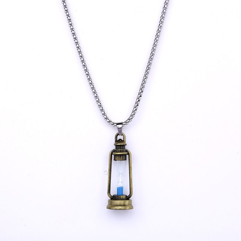 Collier sablier avec lampe à huile au charbon vintage, pendentif personnalisé pour homme, chaîne de pull polyvalente, accessoires de danse de rue_voghion.com