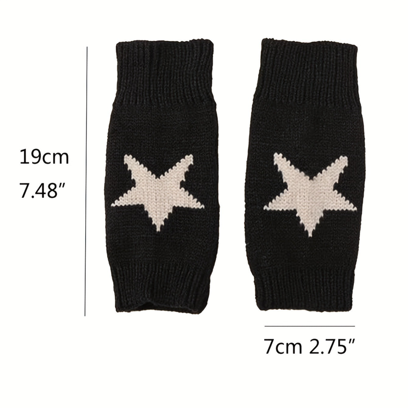 Cute Five-Pointed Star Black For Men And Women Winter Student Writing Simple Knitted Fingerless Warm Gloves Cross-Border_voghion.com
