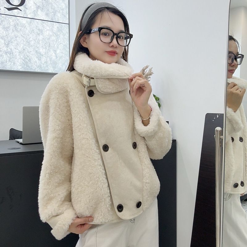 Teddybärmantel Damen Übergroße Fleecejacke 100% Wolle Warme Winteroberbekleidung Weich Flauschig Gemütlich Lässig_voghion.com