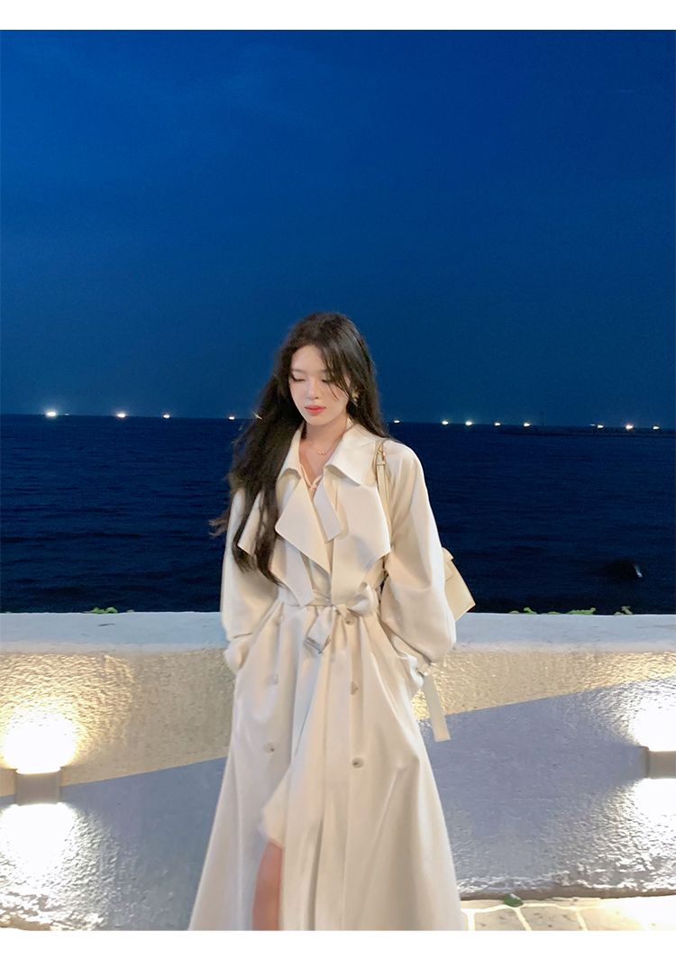 ByYou Herfst Nieuwe High-End Witte Trenchcoat Voor Dames, Middellange, Taille-Cinch, Gedrapeerde Britse Casual Overjas_voghion.com