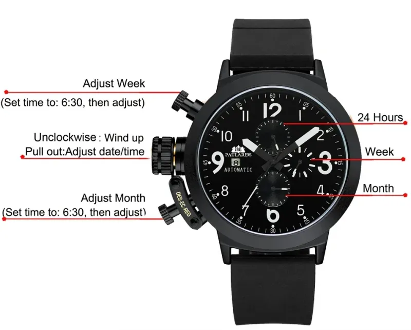 Automatische Herrenuhr Mechanische Selbstaufzugsuhr Gummibootgehäuse Orange Blau Gelb Grau Mode U Linke Hand_voghion.com