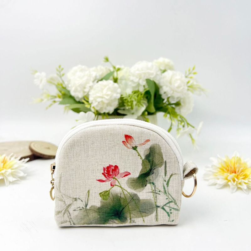 Digital Printed Zipper Coin Purse Shell Clutch Storage Key Small Bag Handmade Fabric Wallet Card Holder_voghion.com