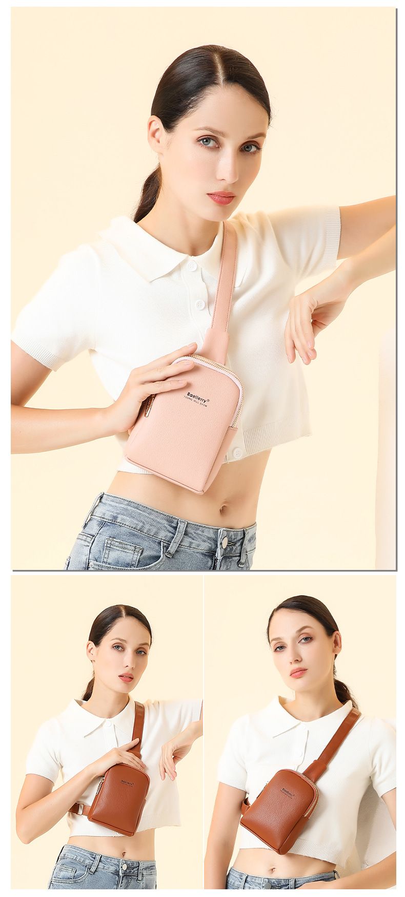 Baellerry new women's chest bag style fashion double zipper messenger bag simple and versatile mobile phone bag wholesale_voghion.com