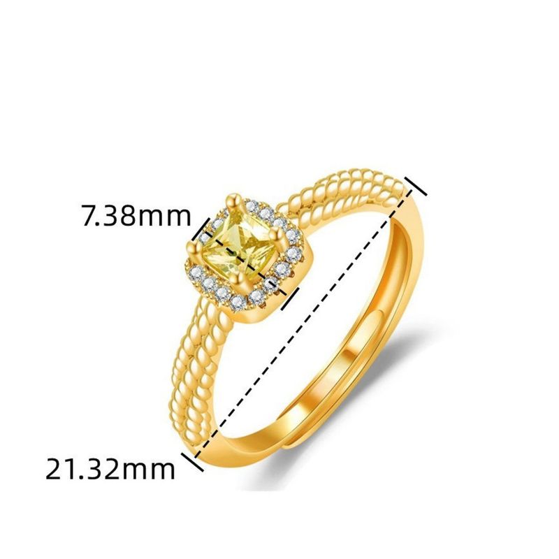 Topaz Female Luxury Super Shining Square Sugar Inlaid Yellow Fried Dough Twists Diamond Gold Plated Small Design Ring_voghion.com