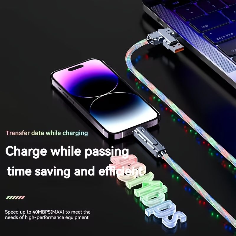 4in 1 Fast Charging New Starry Sky LED Multicolor Zinc Alloy Type C USB Lightning Data Cable 100W LED USB Cable_voghion.com