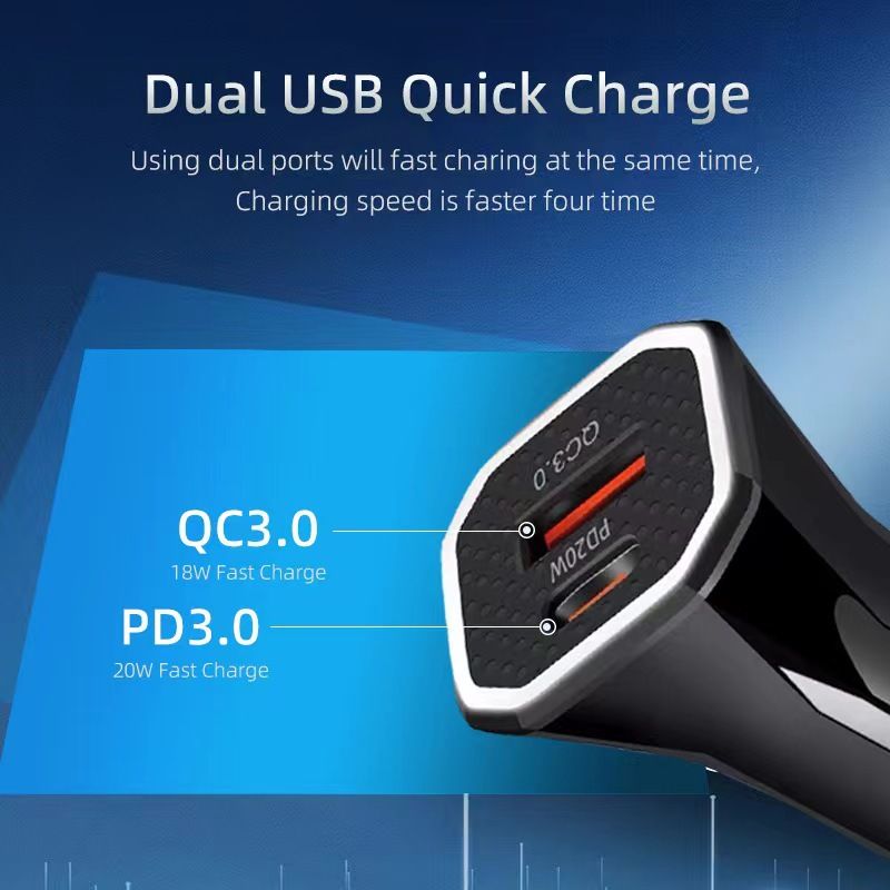 Music Festival  38W QC3.0+PD dual line fast charging mobile phone Type-C charger car cigarette lighter_voghion.com