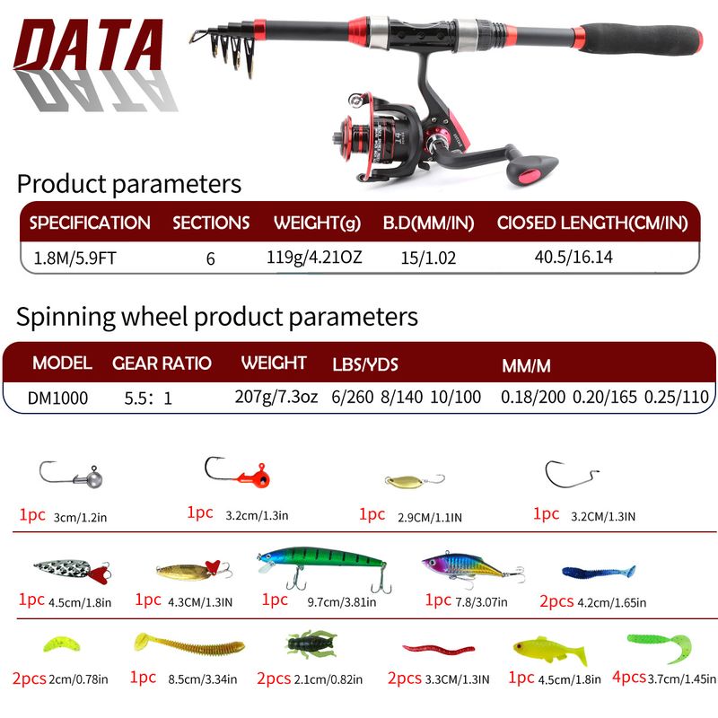 Conjunto de vara e carretel vermelho, kit de equipamento de pesca, isca de arremesso longo, isca macia e dura, linha de anzol_voghion.com