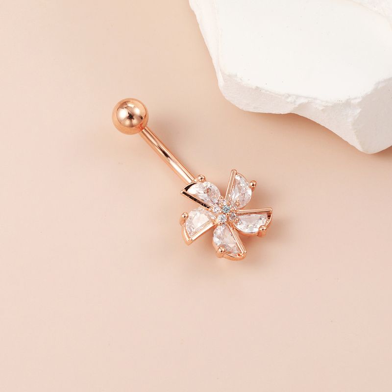 Piercing per ombelico floreale in zirconia cubica - Gioiello per il corpo in acciaio chirurgico 316L, design artigianale (14G/16G, ipoallergenico, confezione regalo inclusa)_voghion.com