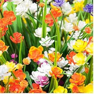Grunyia Flores Artificiais Resistente a UV Plantas Internas e Externas Plantador Pendurado Decoração de Jardim Doméstico, 10 Pacotes_voghion.com