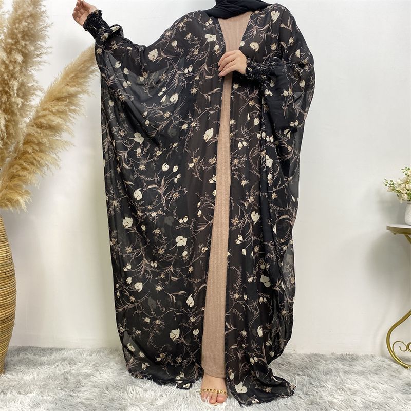 Women's Summer Soft Chiffon Printed Muslim Islamic Robe Series 1689_voghion.com